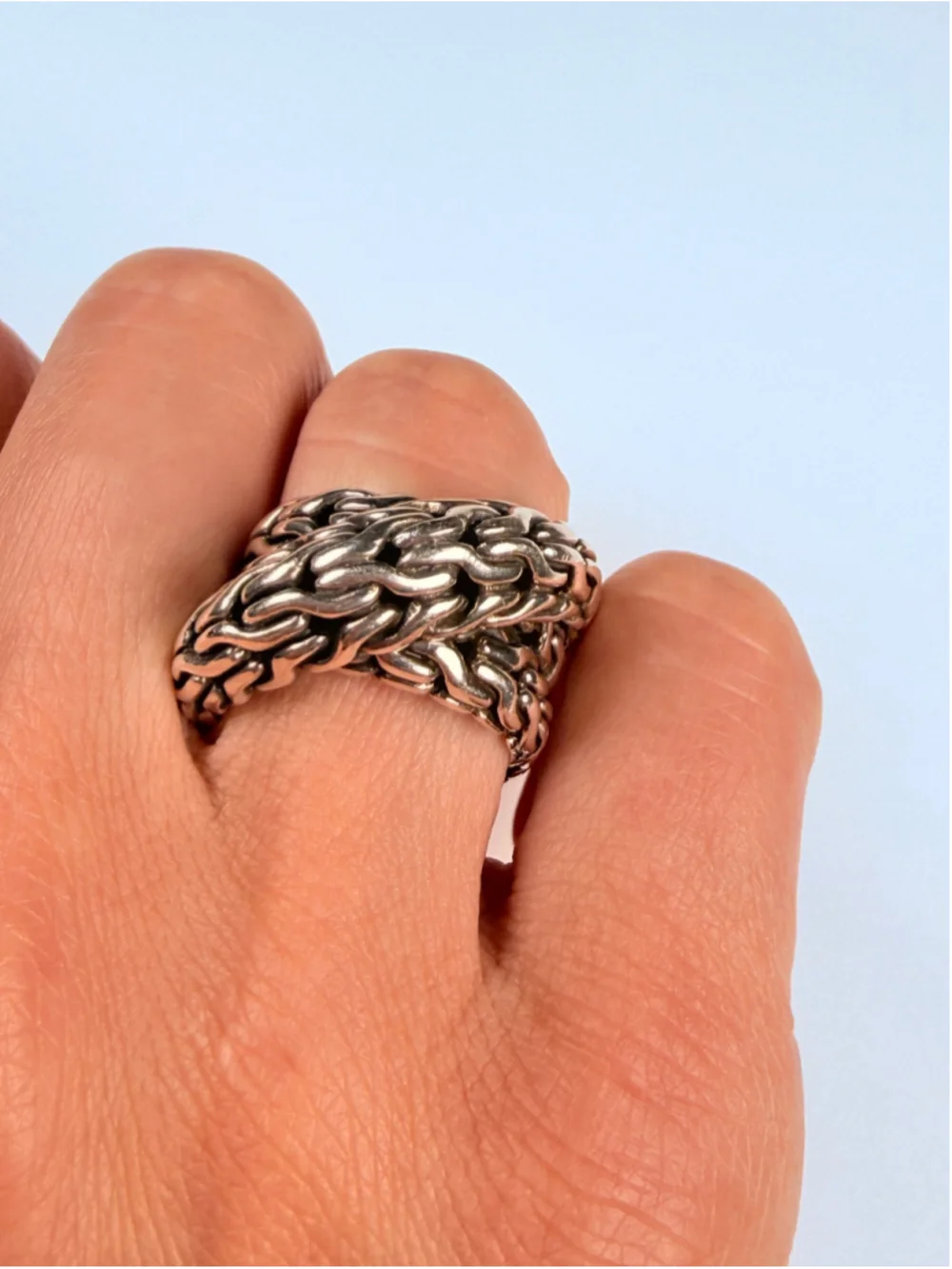 John Hardy Tiga Classic Chain Overlap Wrap 925 Sterling Silver Chunky Band Ring
